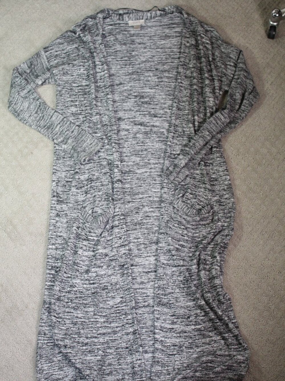 Loft Size M Black Grey Variegated Long Duster Open Front Pockets Cardigan